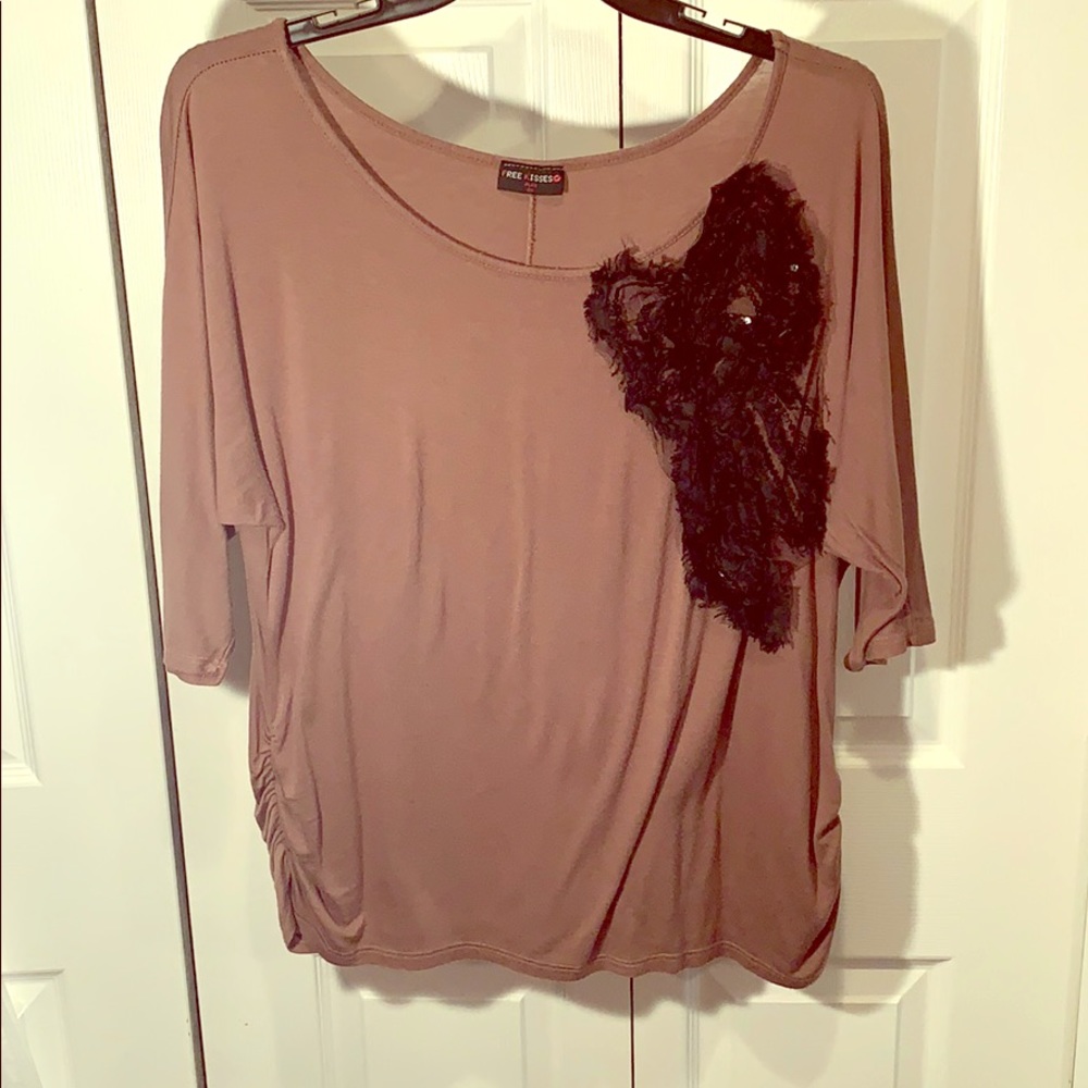 Chocolate Top with Black Sequin Bow